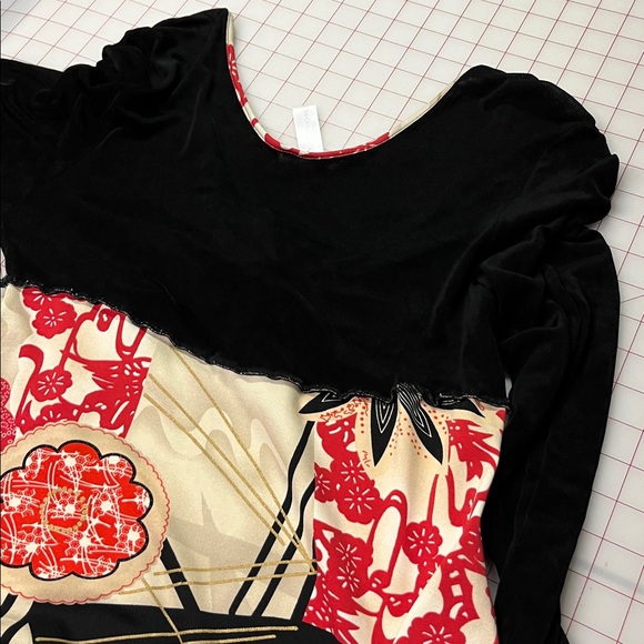 HAND JIVE Y2K Boho Grunge Slinky Floral V-Neck w/Tie Seam Edge Split Cuff Maxi S - Picture 6 of 15